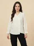 White Textured Wrap Top