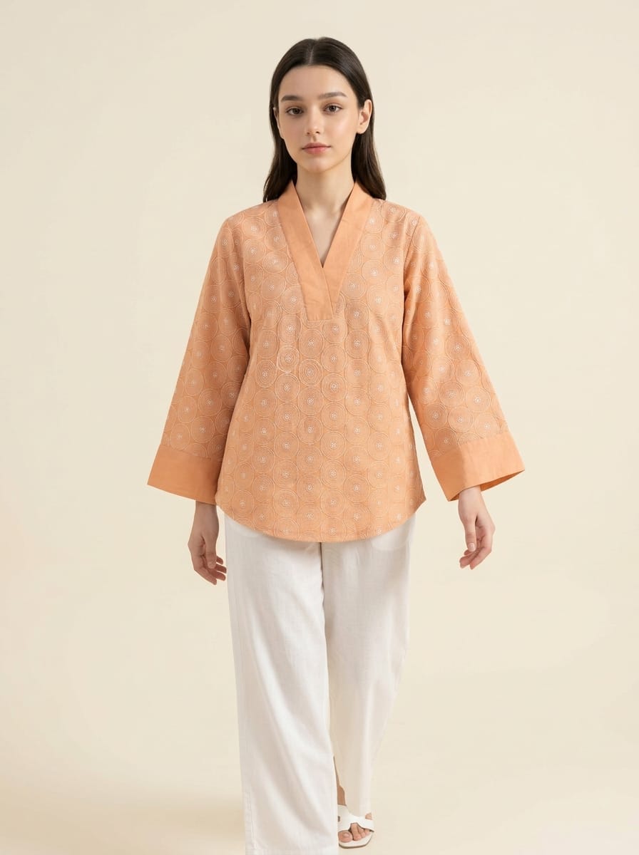 Peach Embroidered Top
