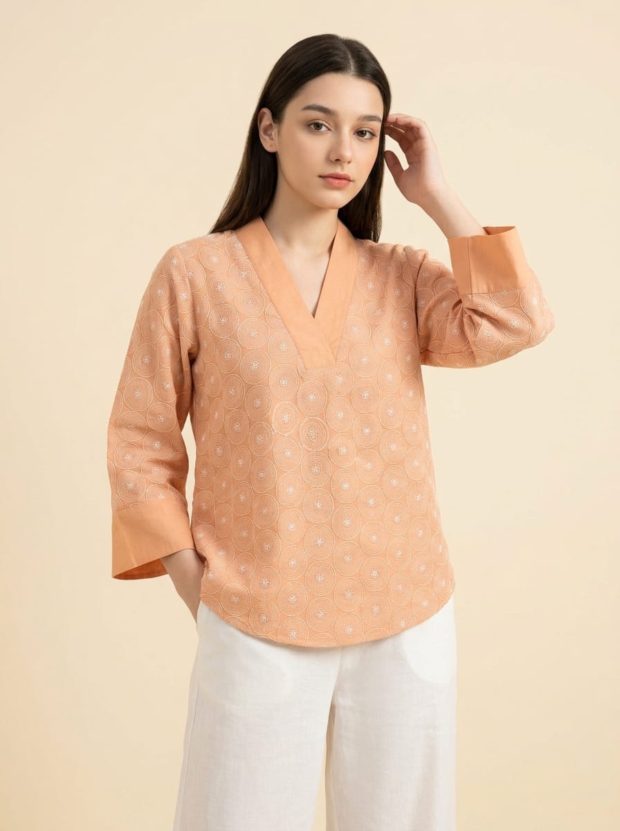 Peach Embroidered Top