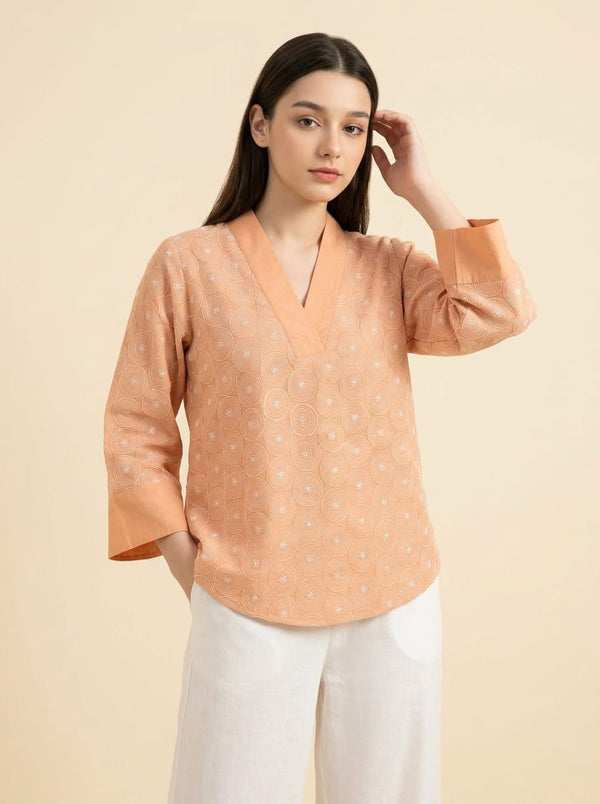 Peach Embroidered Top