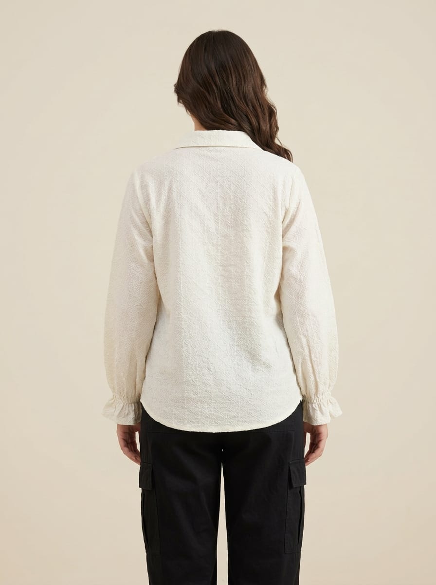 White Textured Wrap Top