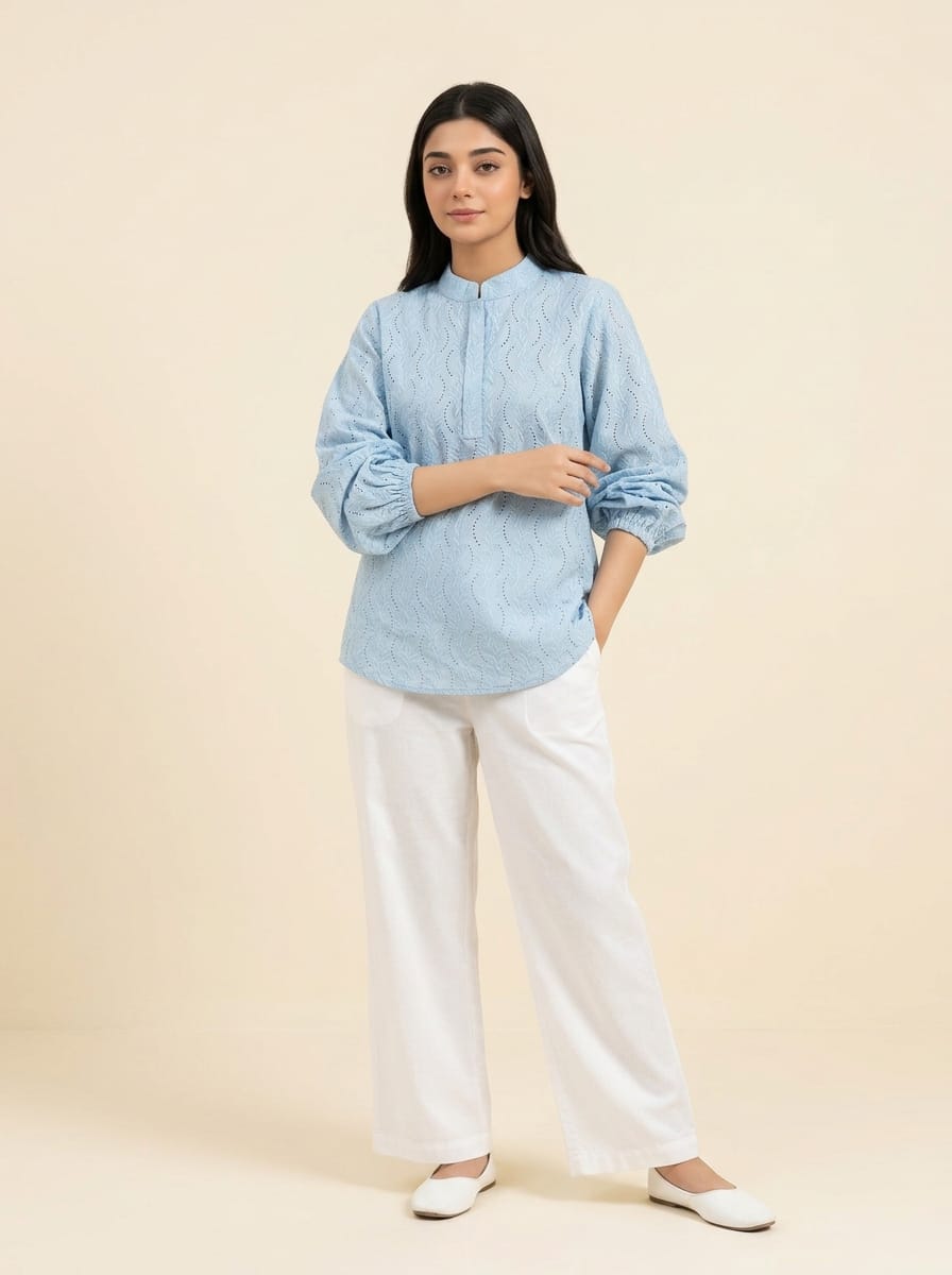 Sky Blue Embroidered Top