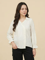 White Textured Wrap Top