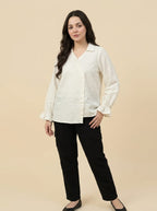 White Textured Wrap Top