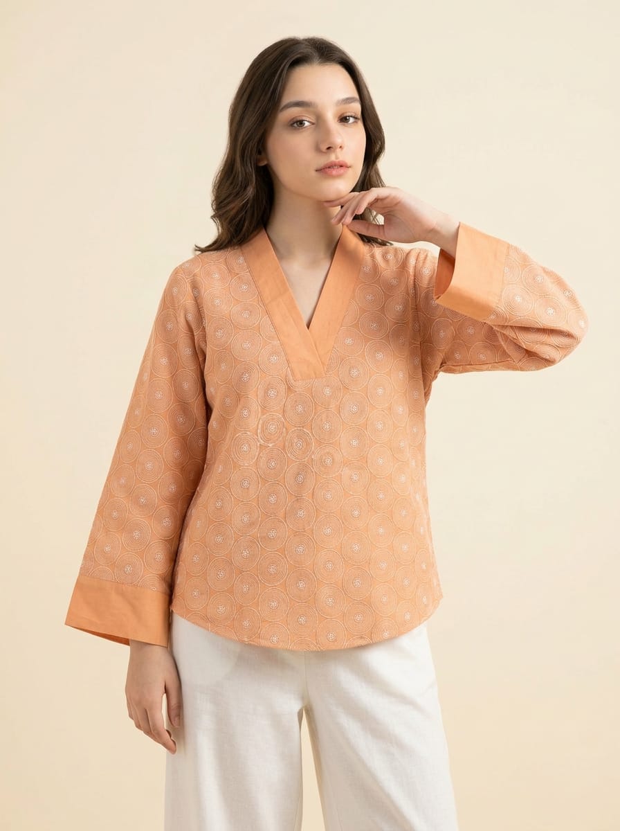 Peach Embroidered Top