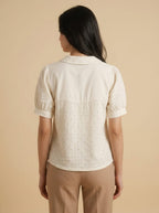 Buy Ivory Eyelet Embroidered Peter Pan Collar Blouse | Women's Fashion