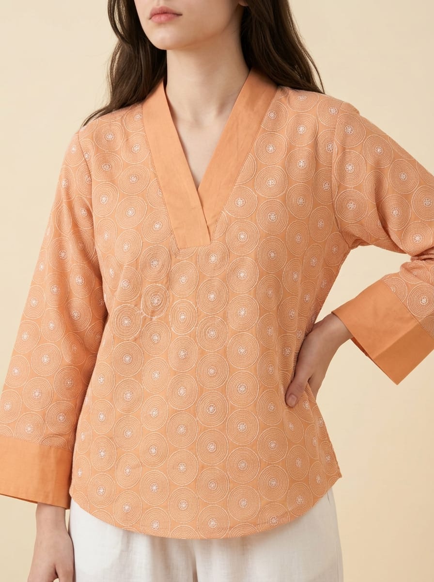 Peach Embroidered Top
