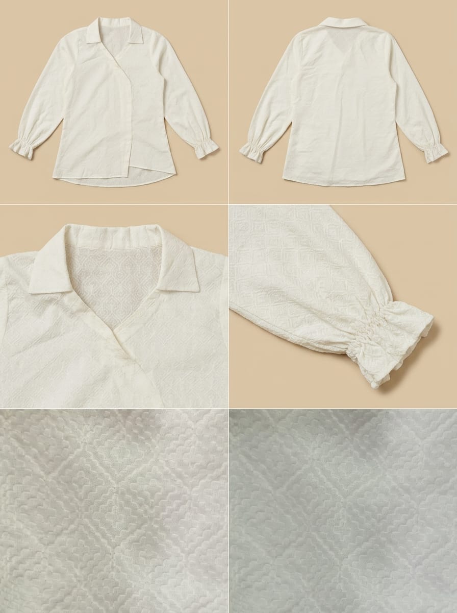White Textured Wrap Top