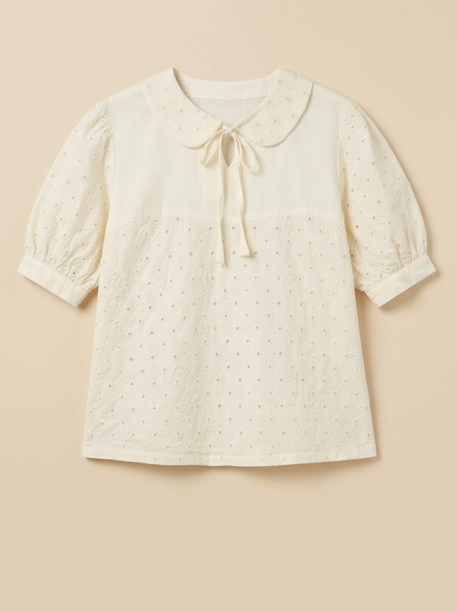 Buy Ivory Eyelet Embroidered Peter Pan Collar Blouse | Women's Fashion