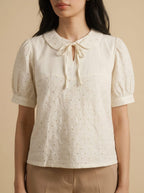 Buy Ivory Eyelet Embroidered Peter Pan Collar Blouse | Women's Fashion