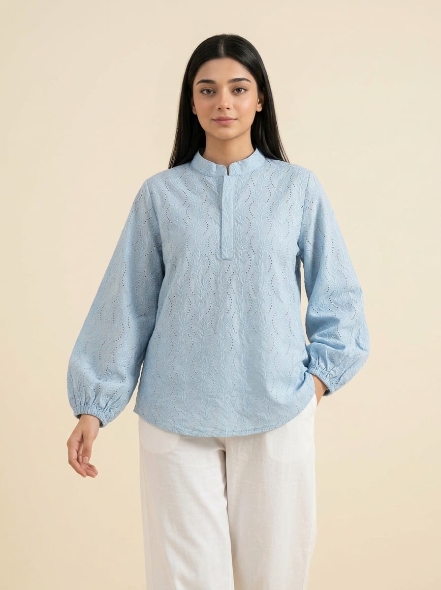 Sky Blue Embroidered Top